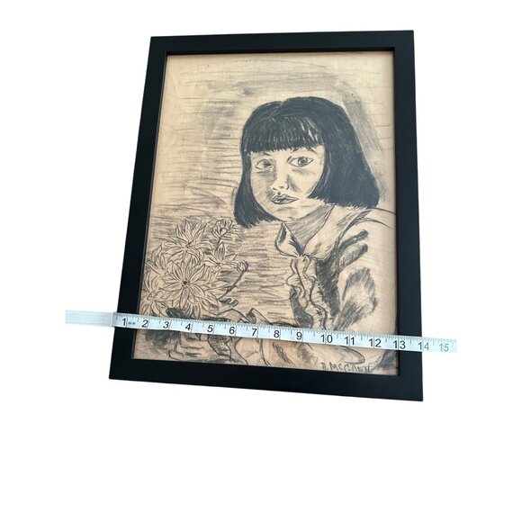 Framed Pencil Portrait Of Girl With Flowers By A. McClain 18"x12" From Frames Un - Picture 7 of 11